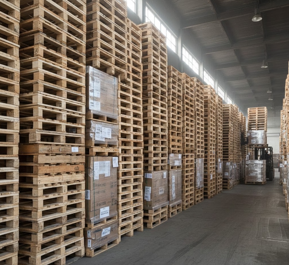 Wood pallets in warehouse