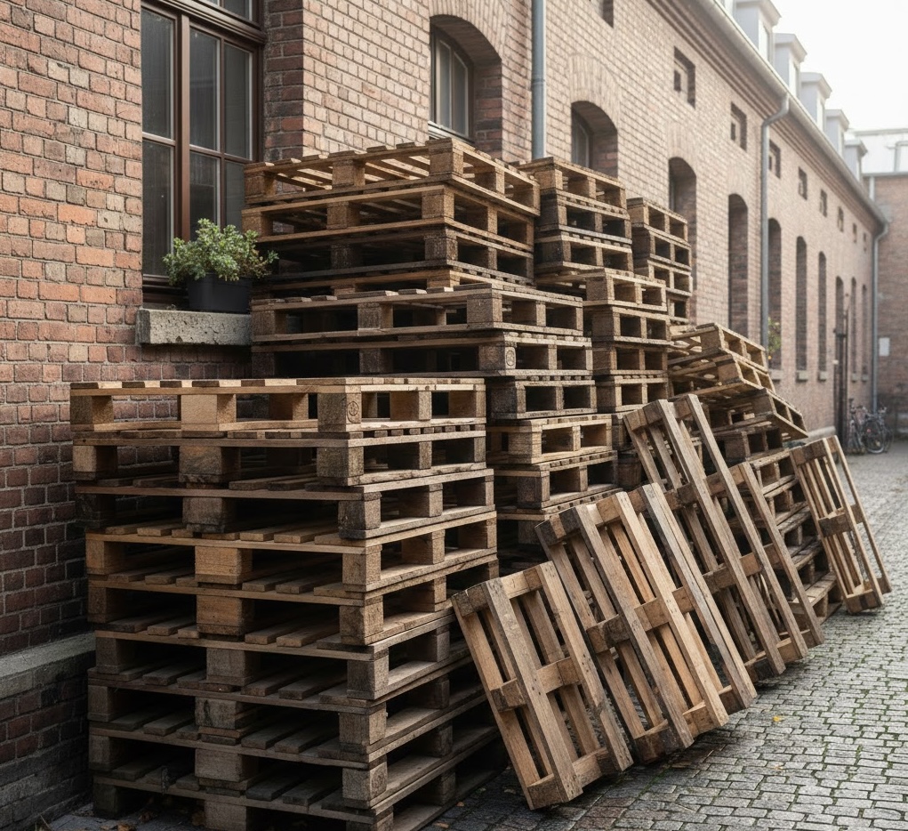 Stack of wood pallets - various grades available for shipping and storage
